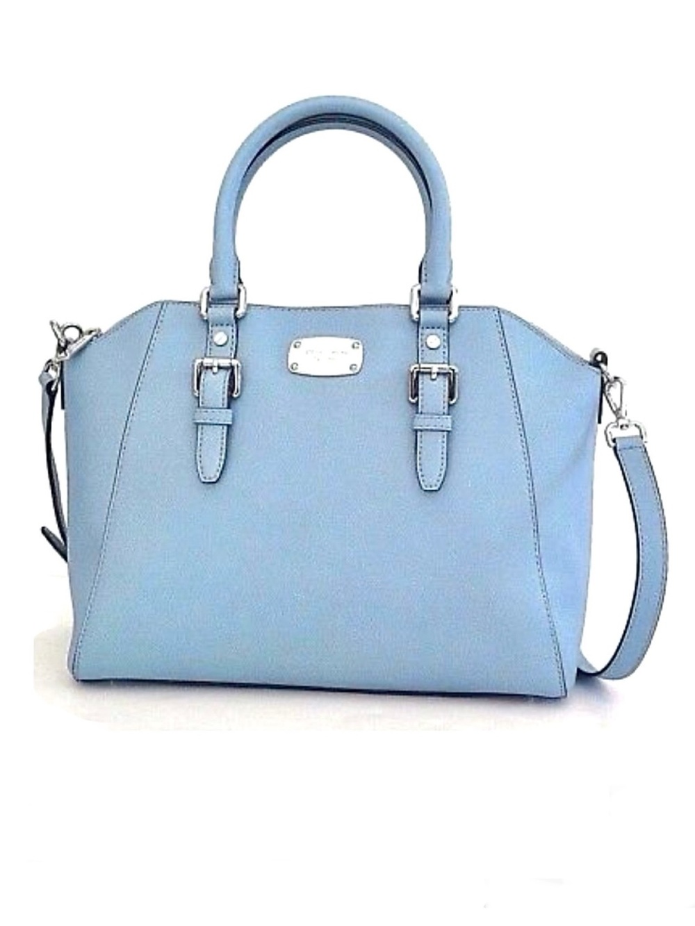 Like New Michael Kors Ciara Genuine Leather large convertible satchel light blue